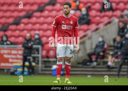 Bristol, Großbritannien. Februar 2021, 20th. ZAK Vyner #26 von Bristol City während des Spiels in Bristol, UK am 2/20/2021. (Foto: Gareth Dalley/News Images/Sipa USA) Quelle: SIPA USA/Alamy Live News Stockfoto