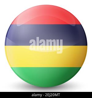 Glaskugel mit Flagge von Mauritius. Runde Kugel, Vorlagensymbol. Mauritisches nationales Symbol. Glänzende realistische Kugel, 3D abstrakter Vektor Stock Vektor