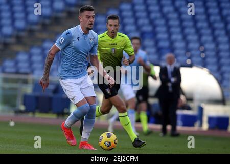 Rom, Italien. Februar 2021, 20th. ROM, Italien - 20,02.2021: Milinkovic-Savic (LAZIO) in Aktion während der italienischen Serie A Liga 2021 Fußballspiel zwischen SS LAZIO VS SAMPDORIA, im Olympiastadion in Rom Kredit: Unabhängige Fotoagentur/Alamy Live News Stockfoto