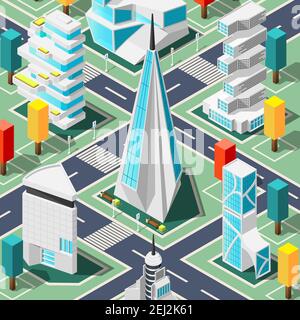 Futuristische Stadt Draufsicht Hintergrund mit Elementen und Architektur-Elemente Und Gebäude verschiedener Formen isometrische Vektor-Illustration Stock Vektor