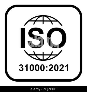ISO 31000:2021-Symbol. Risikomanagement. Symbol für Standardqualität. Vektor-Button-Zeichen auf weißem Hintergrund isoliert. Stock Vektor
