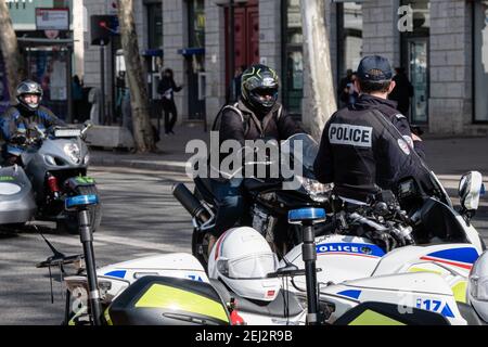 Lyon (Frankreich), 20. Februar 2021. Der FFMC (französischer Verband wütender Motorradfahrer) hat eine Manisfestation gefordert, um die Legalisierung von in zu fordern Stockfoto