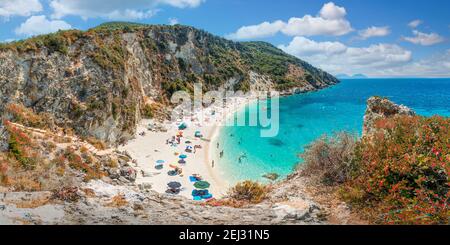 Landschaft mit Agiofili Strand am Ionischen Meer, Insel Lefkada, Griechenland Stockfoto