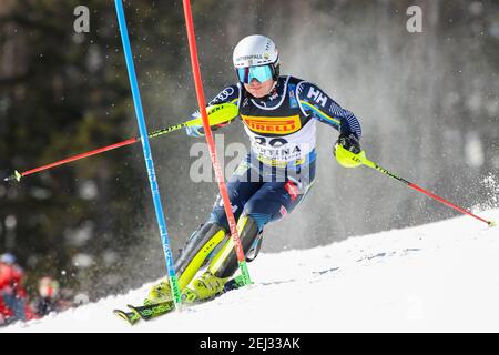 Cortina, Italien. Februar 2021, 21st. Kristoffer JAKOBSEN (SWE) im Jahr 2021 FIS Alpine Ski World Championships - Slalom - Männer, alpines Skirennen in Cortina (BL), Italien, Februar 21 2021 Quelle: Independent Photo Agency Srl/Alamy Live News Stockfoto