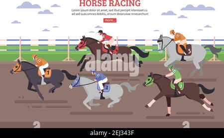 Pferderennen auf Hippodrome-Szene mit Reitern in Gang Rennpferde während des Wettbewerbs flache Vektor-Illustration Stock Vektor