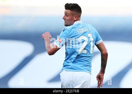 Rom, Italien. Februar 2021, 20th. Sergej Milinkovic Savic von Latium in Aktion während der italienischen Meisterschaft Serie EIN Fußballspiel zwischen SS Lazio und UC Sampdoria am 20. Februar 2021 im Stadio Olimpico in Rom, Italien - Foto Federico Proietti/DPPI/LiveMedia Kredit: Paola Benini/Alamy Live News Stockfoto