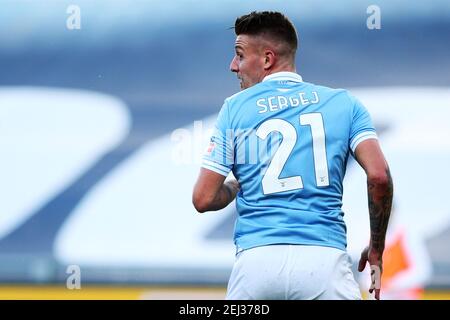 Rom, Italien. Februar 2021, 20th. Sergej Milinkovic Savic von Latium in Aktion während der italienischen Meisterschaft Serie EIN Fußballspiel zwischen SS Lazio und UC Sampdoria am 20. Februar 2021 im Stadio Olimpico in Rom, Italien - Foto Federico Proietti/DPPI/LiveMedia Kredit: Paola Benini/Alamy Live News Stockfoto