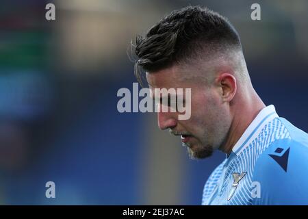 Rom, Italien. Februar 2021, 20th. Sergej Milinkovic Savic von Latium reagiert während der italienischen Meisterschaft Serie EIN Fußballspiel zwischen SS Lazio und UC Sampdoria am 20. Februar 2021 im Stadio Olimpico in Rom, Italien - Foto Federico Proietti/DPPI Kredit: DPPI Media/Alamy Live News Stockfoto