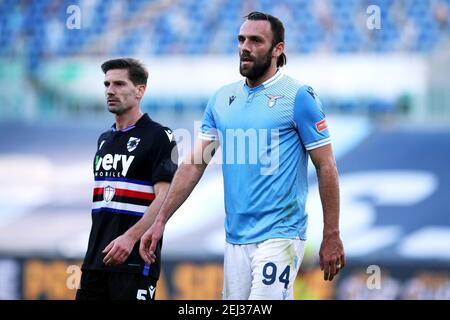 Rom, Italien. Februar 2021, 20th. Vedat Muriqi von Latium reagiert während der italienischen Meisterschaft Serie EIN Fußballspiel zwischen SS Lazio und UC Sampdoria am 20. Februar 2021 im Stadio Olimpico in Rom, Italien - Foto Federico Proietti/DPPI Kredit: DPPI Media/Alamy Live News Stockfoto