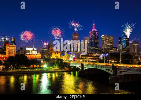 Neue Jahr Feuerwerk in Melbourne, Australien Stockfoto