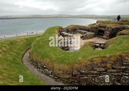 Die prähistorische neolithische Siedlung Skara Brae, Bay of Skaill, Orkney, Schottland. Bild von Julian Brown Stockfoto