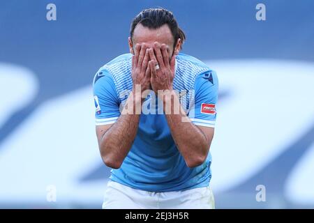 Rom, Italien. Februar 2021, 20th. Vedat Muriqi von Latium reagiert während der italienischen Meisterschaft Serie EIN Fußballspiel zwischen SS Lazio und UC Sampdoria am 20. Februar 2021 im Stadio Olimpico in Rom, Italien - Foto Federico Proietti/DPPI/LiveMedia/Sipa USA Kredit: SIPA USA/Alamy Live News Stockfoto