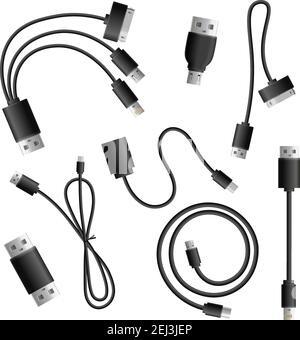 Realistische Adapterkabel Steckverbindertypen Sammlung von isolierten Datenaustausch Und Multimedia-Adapter Computer Kabel Bilder Vektor Illustration Stock Vektor