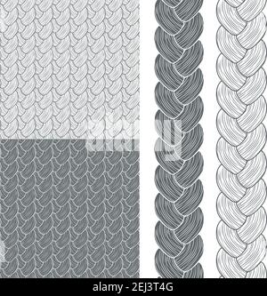 Vektor-Set von nahtlosen Mustern mit Pigtails. Stock Vektor