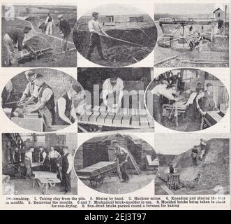 Vintage-Fotos von Brickmaking 1900s. Stockfoto