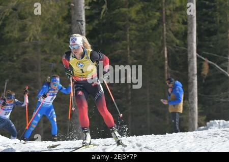 Pokljuka, Slowenien. Februar 2021, 21st. Pokljuka, Slowenien, Biathlon-Strecke, 21. Februar 2021, ECKHOFF Tiril NOR während 2021 IBU Weltmeisterschaften Biathlon - Frauen 12,5km Massenstart - Biathlon Credit: Marco Todaro/LPS/ZUMA Wire/Alamy Live News Stockfoto