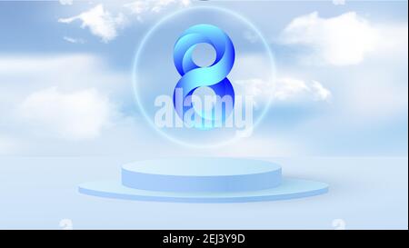 Runde Podium oder Schonplatte auf einer minimalen Bühne. Mockup Studio für Produktpräsentation, Branding Design. Volumetrische Zahl 8 mit Gradient. Vektor Stock Vektor