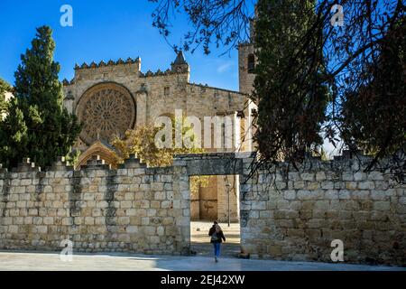 El monasterio de San Cugat del Vallés es una antigua Abadía benedictina construida entre los siglos IX y XIV, destaca por su bemerkenswerte claustro. FuE el Stockfoto