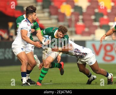 Theo Brophy Clews aus London beim Spiel der Gallagher Premiership im Brentford Community Stadium, London. Bilddatum: Sonntag, 21. Februar 2021. Stockfoto