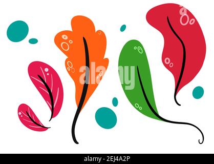 Frühling Blatt flache Design Illustration Set, Urlaub, orange, grün und bunte Blätter Sammlung, temapltes und Natur-Ikonen, weißer Hintergrund Stockfoto