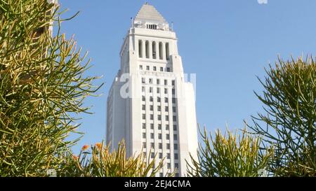 LOS ANGELES, CALIFORNIA, USA - 30 Okt 2019: City Hall Hochhaus außen im Grand Park. Büro des Bürgermeisters in der Innenstadt. Städtisches Bürgerzentrum, fe Stockfoto