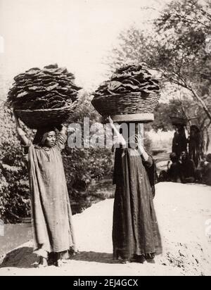 Frauen, die getrockneten Dünger für Brennstoff, Indien, Ende 19th Jahrhundert Stockfoto