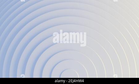 Konzentrisches Kreismuster auf weiß und hellblau. Sauberer, unaufdringlicher abstrakter Hintergrund. Digitales Rendern. Stockfoto