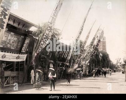 Spätes 19th Jahrhundert Vintage Foto: Asakusa, Einkaufsstraße, Tokyo, Japan Stockfoto