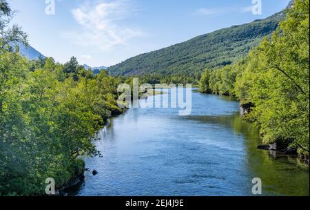 Fluss im Innerdalen Hochtal, Gebirge, Trollheimen Berggebiet, Sunndal, More Og Romsdal, Vestlandet, Norwegen Stockfoto