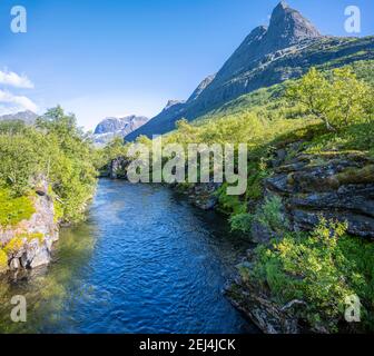 Fluss im Innerdalen Hochtal, Innerdalstarnet Berg, Trollheimen Berggebiet, Sunndal, More Og Romsdal, Vestlandet, Norwegen Stockfoto