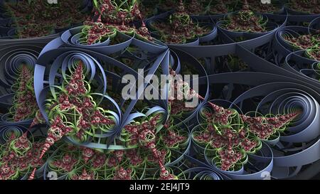 Bizarrer 3D fraktaler Hintergrund mit rekursiven Strukturen und Formen. Stockfoto