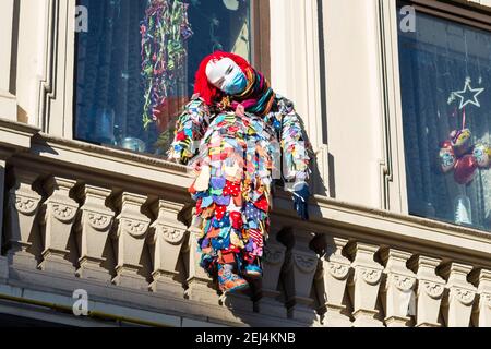 Nubbel an der Fassade einer Kneipe in Nippes, Kölner Karneval, Köln, Rheinland, Nordrhein-Westfalen, Deutschland Stockfoto