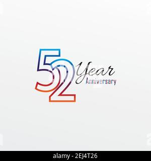 52 Jahre Jubiläumsfeier blaue Farben komisches Design-Logo. Jubiläumslogo isoliert auf weißem Hintergrund Stock Vektor