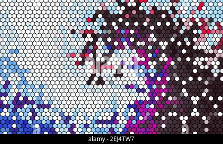 Futuristische Technologie Internet Hexagon Muster Tapete. Verbundene Farben hexagonal Wabe Mosaik Bild Hintergrund. Cyber verstreut Formen. Stockfoto