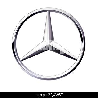 Logo der Automarke Mercedes-Benz, Mercedes, Ausschnitt auf weißem Hintergrund Stockfoto