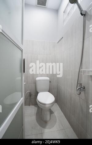 Schön eingerichtetes Badezimmer mit WC-Sitz und Trennglas Für Dusche Badezimmer Stockfoto