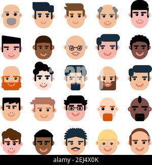 Menschen Avatar Set Vektor flach Mann Cartoon Charakter isoliert auf Weiß Stock Vektor