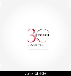 30 Jahre Jubiläums-Logo mit roter Farbe isoliert auf Weißer Hintergrund für Firmenfeier Veranstaltung Stock Vektor
