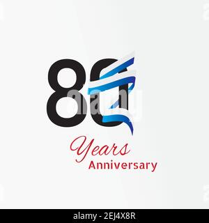 80 Jahre Jubiläums-Logo mit einzeiligen schwarz-weiß Blaue Farbe für die Feier Stock Vektor
