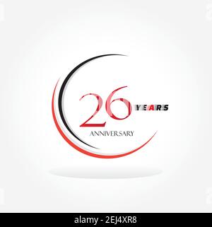 26 Jahre Jubiläums-Logo mit roter Farbe isoliert auf Weißer Hintergrund für Firmenfeier Veranstaltung Stock Vektor