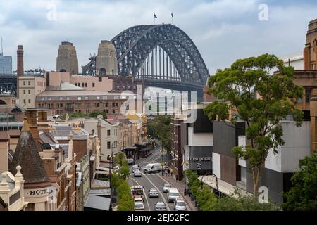 Sydney Harbour Bridge Blick vom Rocks District Stockfoto