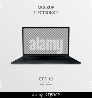 Laptop in Schwarz, Silber und Weiß mit Reflexion - realistische Vektor-Illustration Stock Vektor