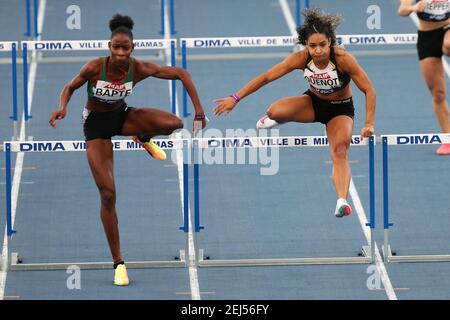 Laeticia Bapte von uns Robert und Fanny Quenot von Lyon Athletisme Then Series 60 M Hürden Frauen während der französischen Leichtathletik-Hallenmeisterschaften 2021 am 20. Februar 2021 im Stadion Miramas Metropole in Miramas, Frankreich - Foto Laurent Lairys /ABACAPRESS.COM Stockfoto