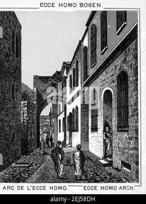 Asien, Vorderasien, Israel, Jerusalem, Altstadt von Jerusalem, Ecce Homo Bogen, errichtet unter Kaiser Hadrian, Motiv aus dem Leporello ' Jerusalem ' , Verlag nicht bekannt, wahrscheinlich herausgegeben in den 1880er Jahren - 1890er Jahren . / Asien, Westasien, Israel, Jerusalem, Altstadt von Jerusalem, Ecce Homo Arch, wurde von caesar Hadrian gebaut, Verlag unbekannt, möglicherweise erschienen in den 1880th - 1890th. Stockfoto