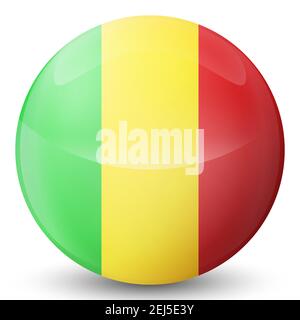 Glaskugel mit Flagge von Mali. Runde Kugel, Vorlagensymbol. Nationales Symbol. Glänzende realistische Kugel, 3D abstrakte Vektorgrafik hervorgehoben Stock Vektor