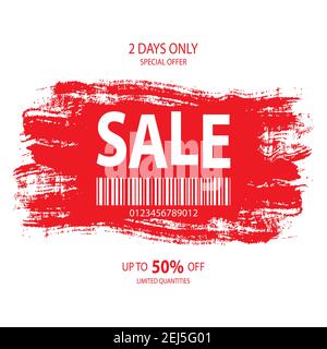 Rote Hand gezeichnet Pinsel mit weißem Barcode und VERKAUF Text, Karte Oder Bannervorlage, isoliert auf weißem Hintergrund, Vektordarstellung Stock Vektor