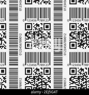 Nahtlose Muster mit QR-Code und Barcode-Zeichen, lustige monochromatische Design, Stock Vektor-Illustration. Stock Vektor