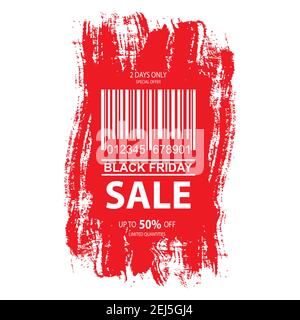 Rote Hand gezeichnet Pinsel mit weißem Barcode und VERKAUF Text, Karte Oder Bannervorlage, isoliert auf weißem Hintergrund, Vektordarstellung Stock Vektor