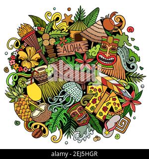Hawaii handgezeichnete Cartoon Doodle Illustration. Stock Vektor