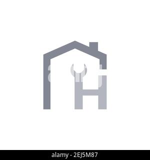 Anfangsbuchstabe H Haus Reparatur und Bau Logo Design. Kreativer Buchstabe H mit Schraubenschlüssel Symbol Reparatur Dienstleistungen Logo Design Bild Stock Vektor